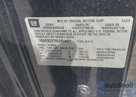 2008 GMC Acadia Slt-1 z USA, uszkodzony, nr VIN 1GKEV23758J254471